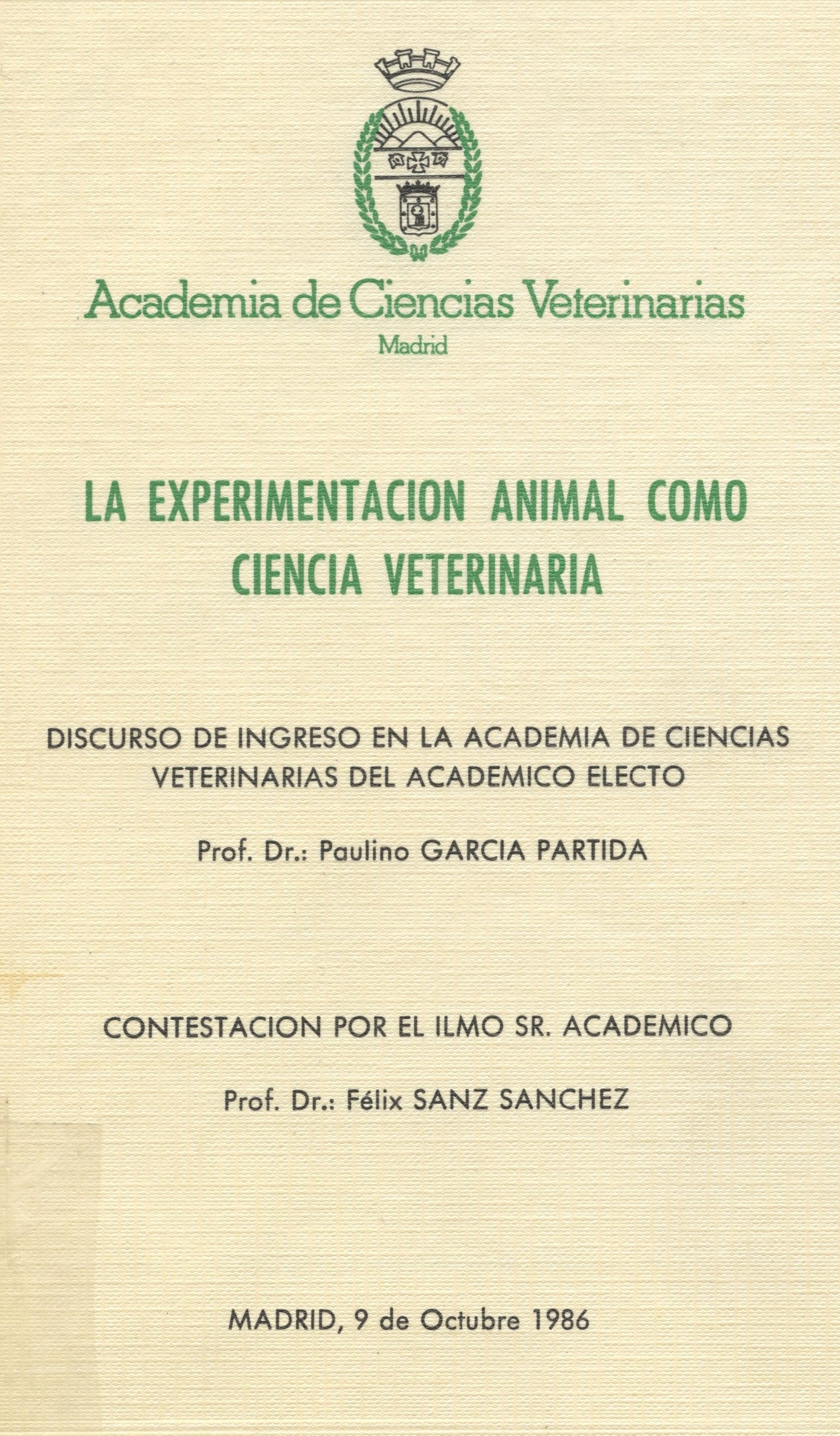 Imagen de portada del libro La Experimentación animal como ciencia veterinaria