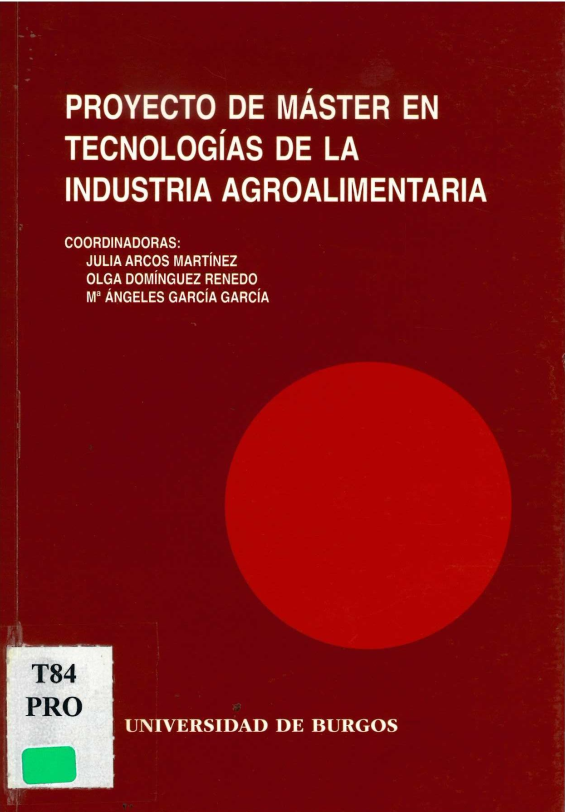 Imagen de portada del libro Proyecto de máster en tecnologías de la industria agroalimentaria