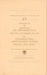 Imagen de portada del libro Actas de las II Jornadas de Onomástica Orduña, septiembre de 1987