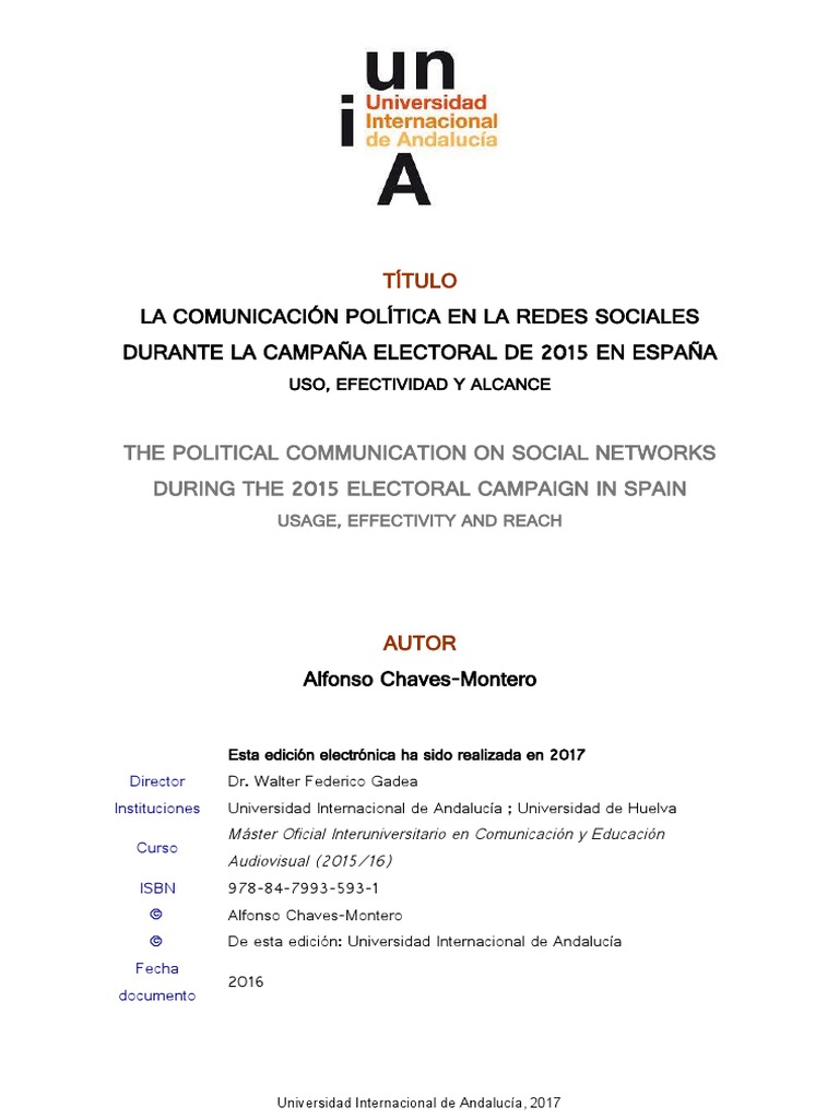 Imagen de portada del libro La comunicación política en las redes sociales durante la campaña electoral de 2015 en España