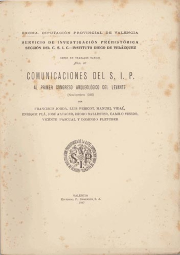 Imagen de portada del libro Comunicaciones del SIP al Primer Congreso Arqueológico del Levante