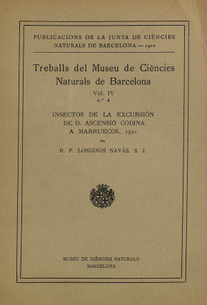 Imagen de portada del libro Insectos de la excursión de D. Ascensio Codina a Marruecos, 1921