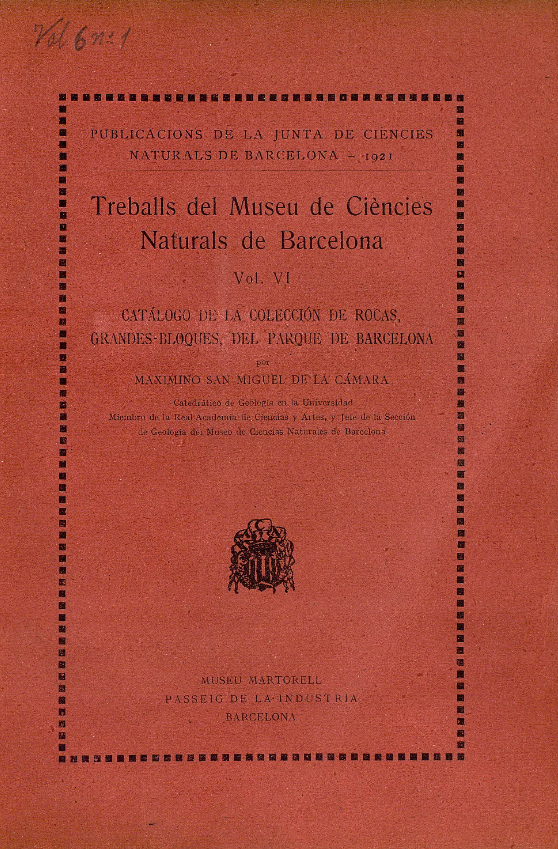 Imagen de portada del libro Catálogo de la colección de rocas, grandes bloques, del Parque de Barcelona