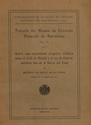 Imagen de portada del libro Sobre una importante erupción riolítica entre el Coll de Pendís y el río de Greixa, vertiente Sur de la Sierra del Cadí