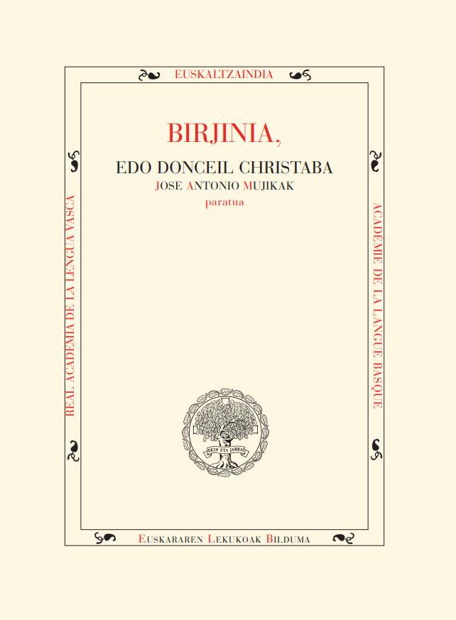 Imagen de portada del libro Birjinia edo Donceil christaba