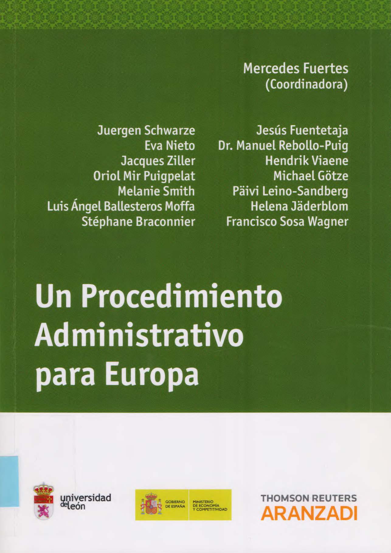 Imagen de portada del libro Un procedimiento administrativo para Europa