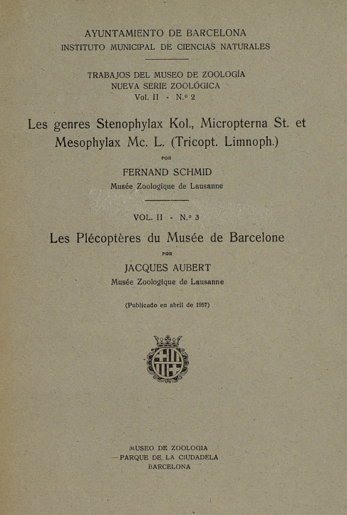 Imagen de portada del libro Les genres Stenophylax Kol., Microptera St et Mesophylax Mc. L. (Tricopt. Limnoph.)