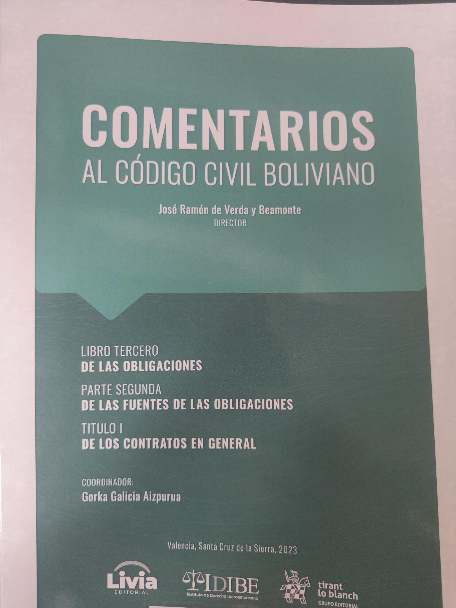 Imagen de portada del libro Comentarios al código civil boliviano