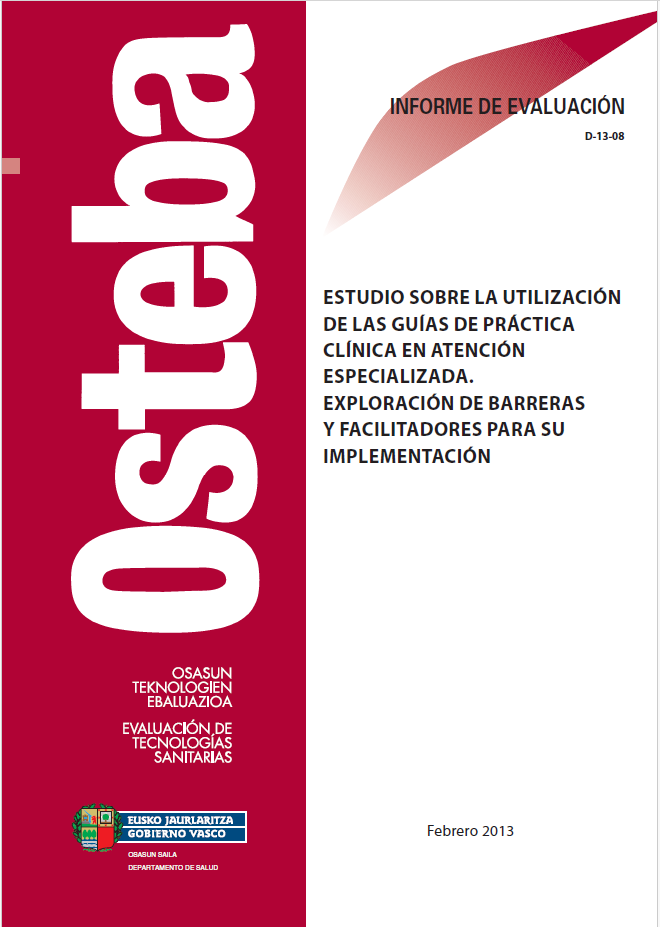 Imagen de portada del libro Estudio sobre la utilización de las Guías de Práctica Clínica en Atención Especializada