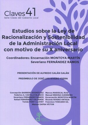 Imagen de portada del libro Estudios sobre la Ley de Racionalización y Sostenibilidad de la Administración Local con motivo de su X aniversario