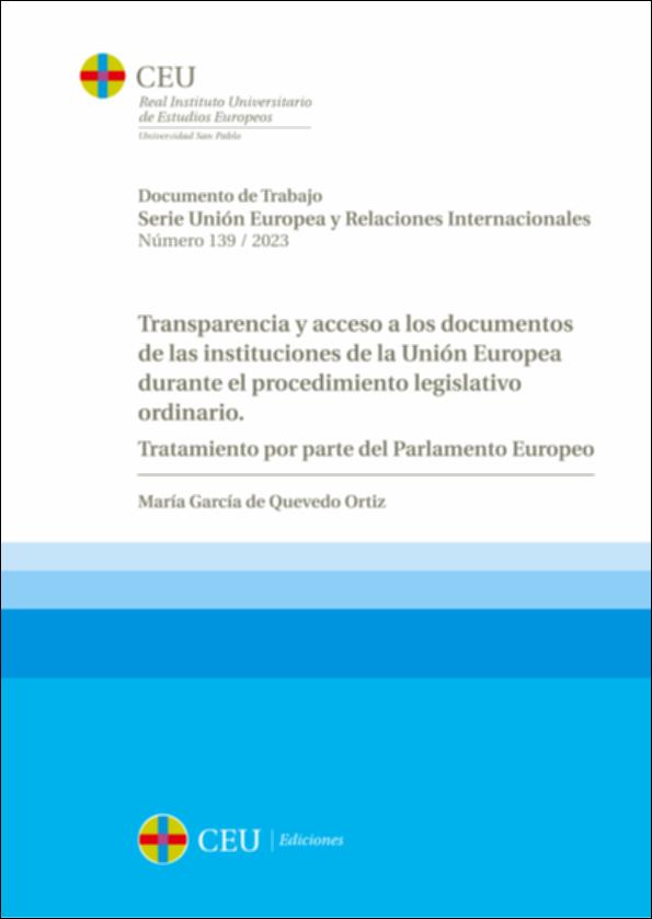 Imagen de portada del libro Transparencia y acceso a los documentos de las instituciones de la Unión Europea durante el procedimiento legislativo ordinario