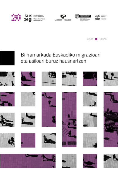 Imagen de portada del libro Bi hamarkada Euskadiko migrazioari eta asiloari buruz hausnartzen